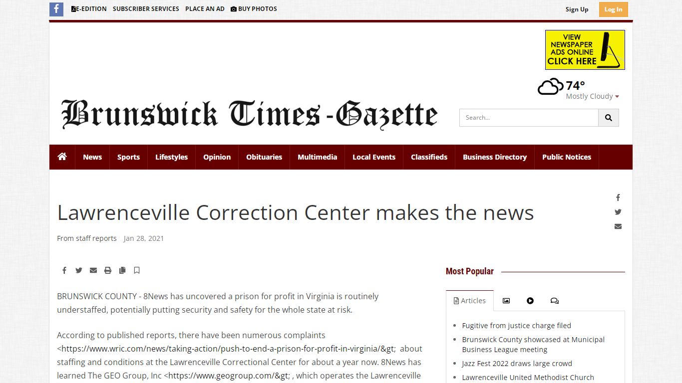 Lawrenceville Correction Center makes the news | | brunswicktimes ...