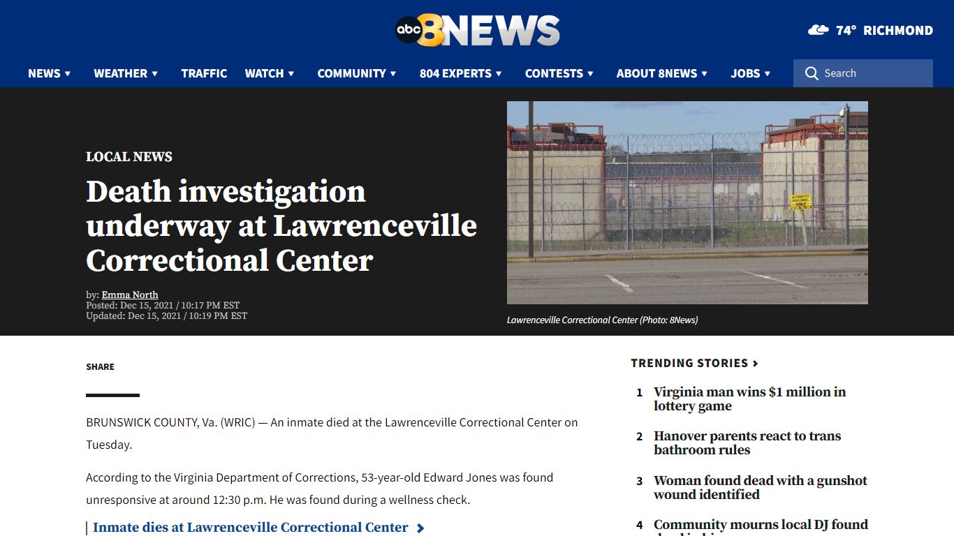 Death investigation underway at Lawrenceville Correctional Center ...