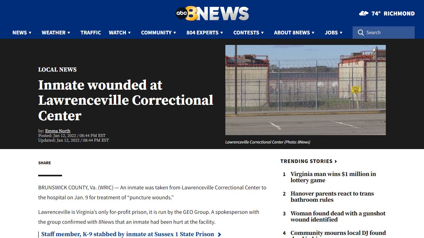 Inmate wounded at Lawrenceville Correctional Center