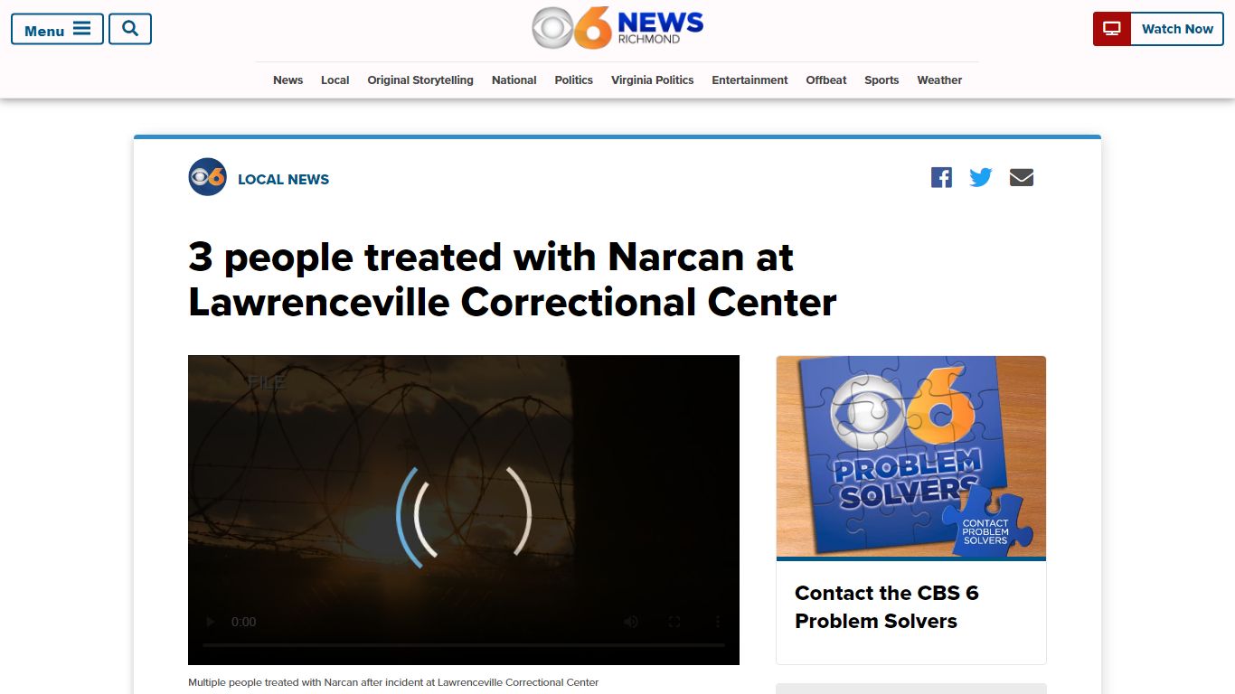 3 treated with Narcan at Lawrenceville Correctional Center - WTVR